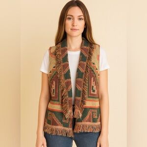 VTG Country Gal Woman’s Vest Size Medium (Oversized) Southwest Patterned Fringe